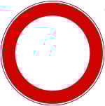 White circular road sign with red border and an empty center.