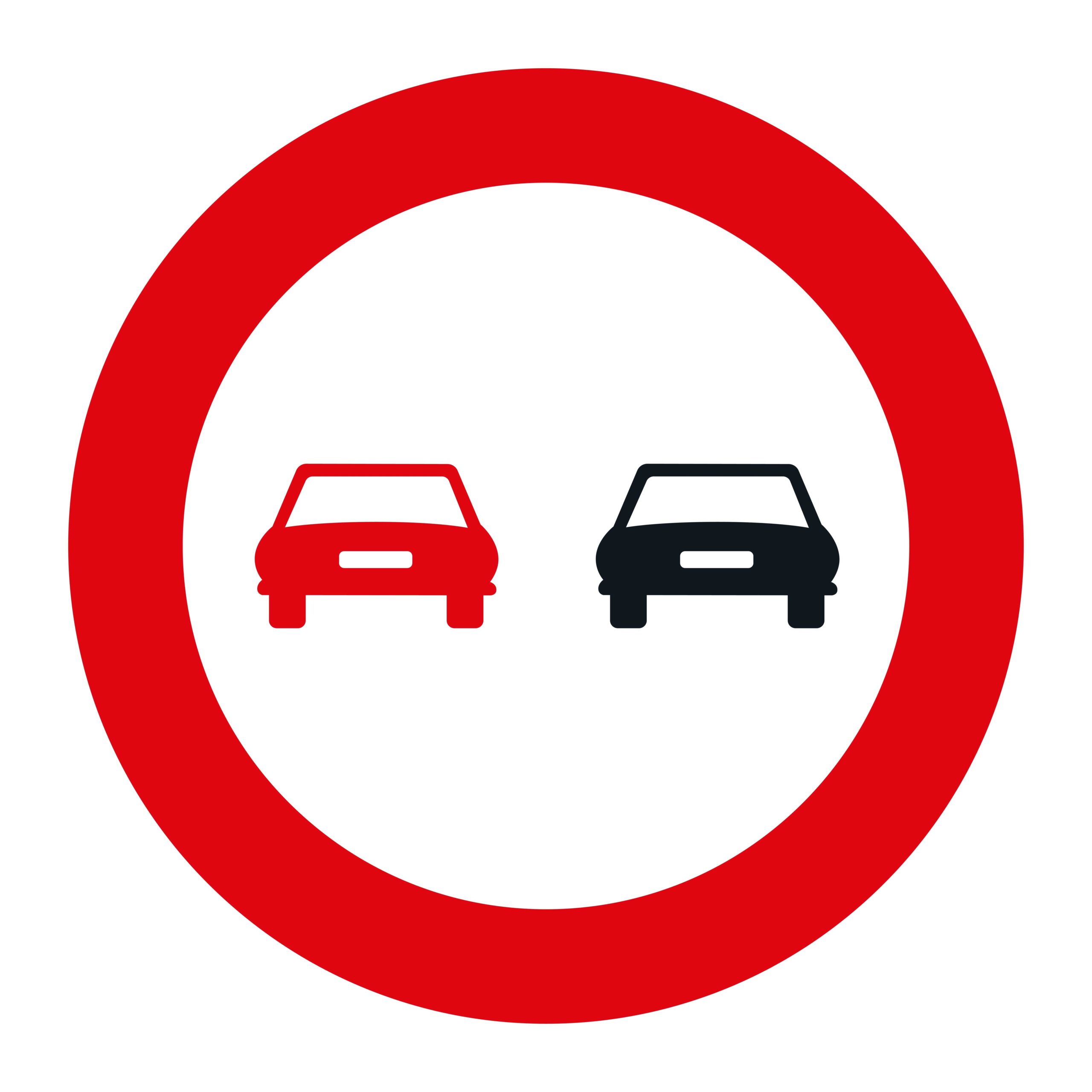 Portuguese road sign that tells drivers they cannot overtake.