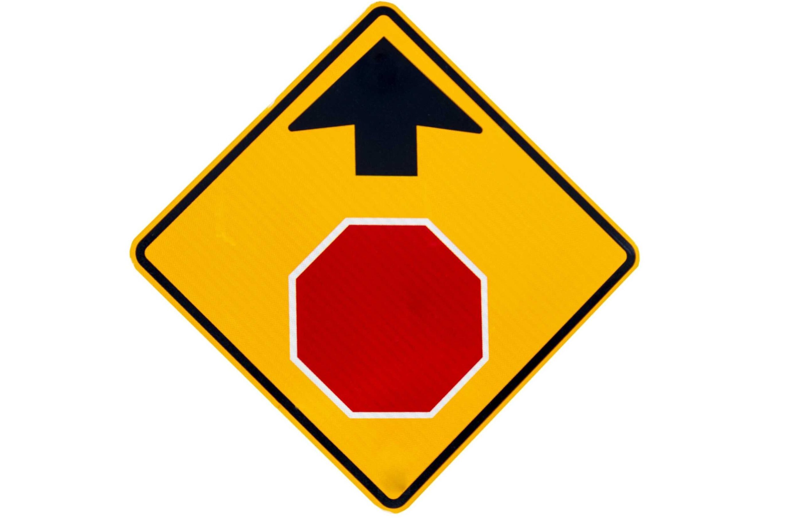 American road sign showing there is a stop sign ahead.