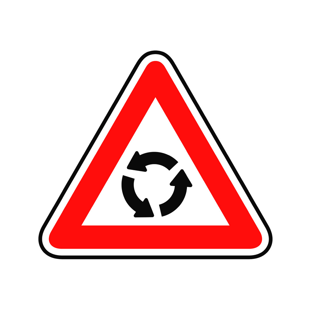 Road sign found in Portugal informing drivers of an upcoming roundabout.